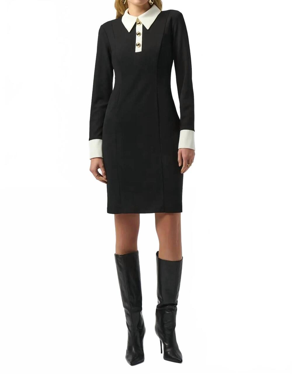 NEW JOSEPH RIBKOFF color block collared 3/4 sleeves shift dress in black/vanilla